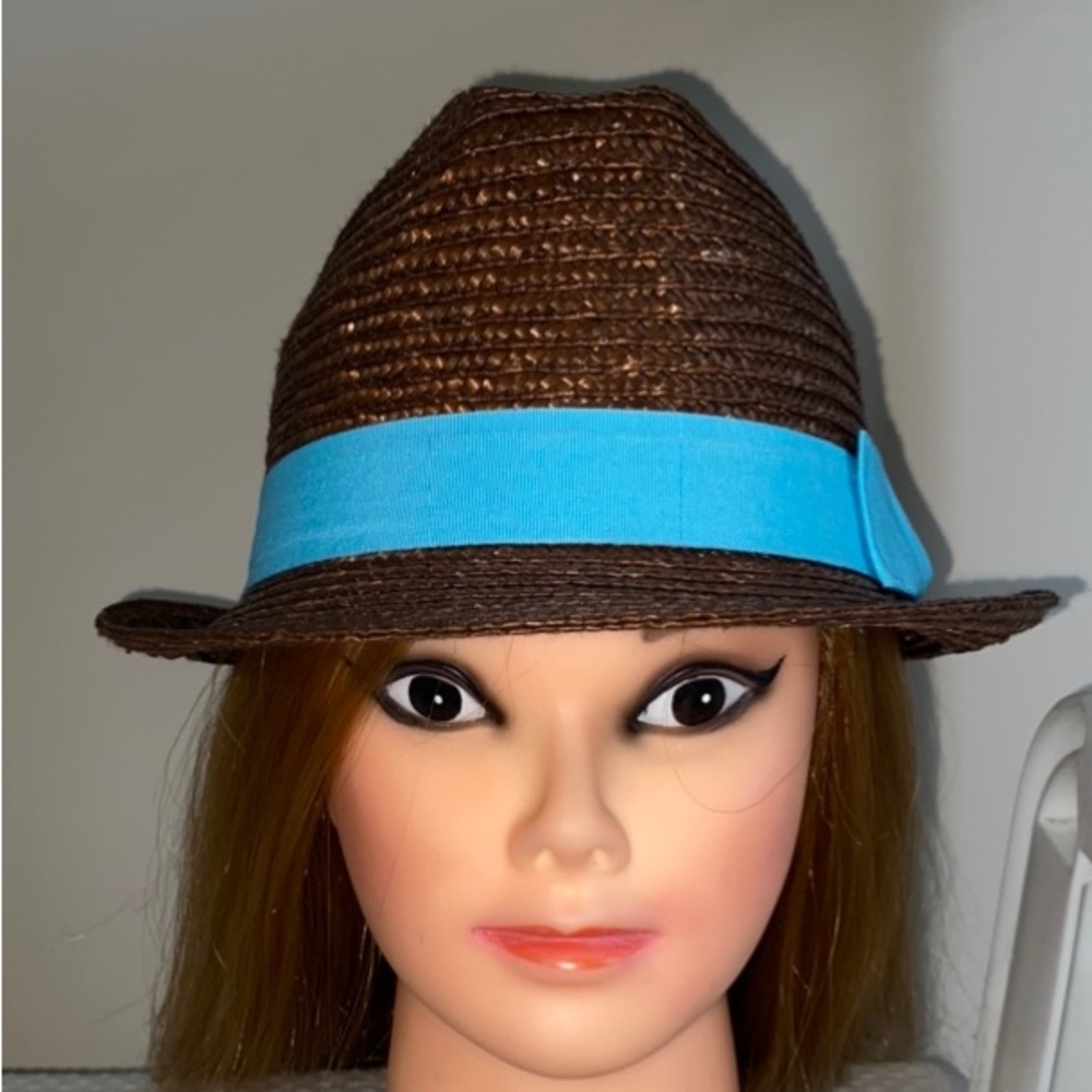 San Diego Hat Company Fedora Brown Aqua Ribbon Band kids 8-12